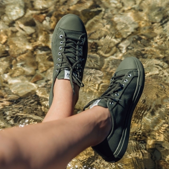 Nothing New Olive Green Canvas Classic Low Top Sneakers - Picture 2 of 14